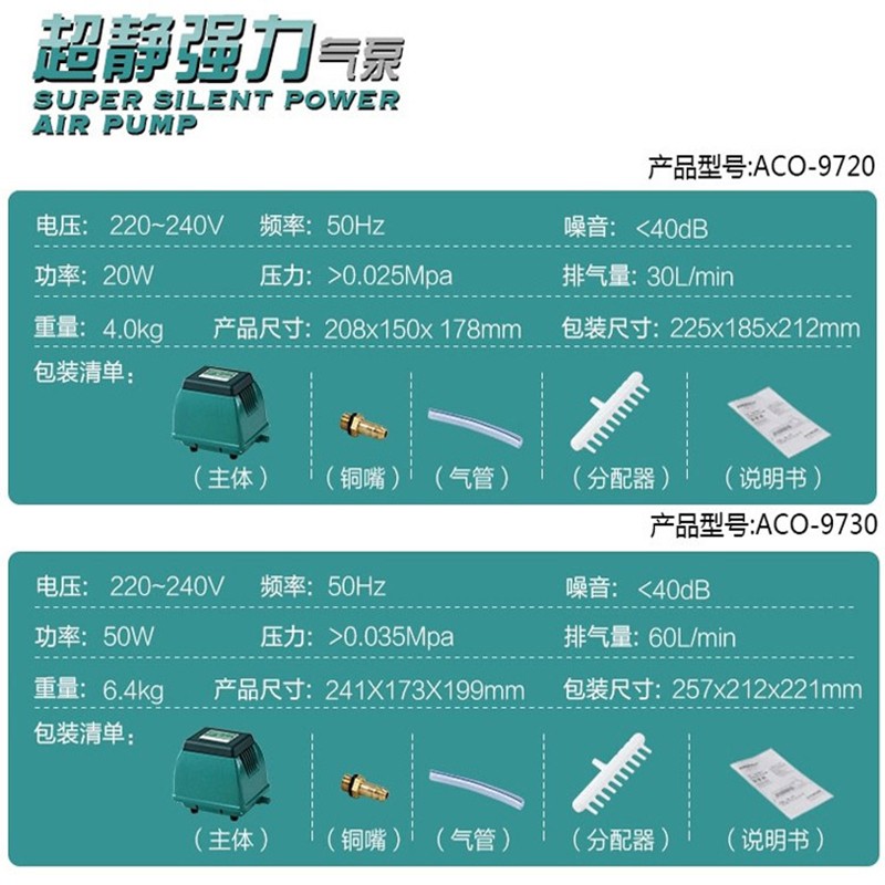 海利ACO97209730气泵超静音家用大功率气量养鱼池强力打氧增气泵 - 图0