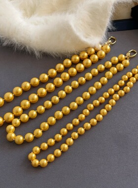 法式玻璃珠女正圆金黄色项链