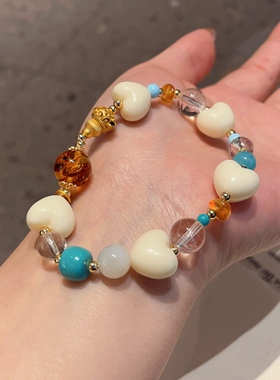 多宝可爱屁桃心手串琥珀色