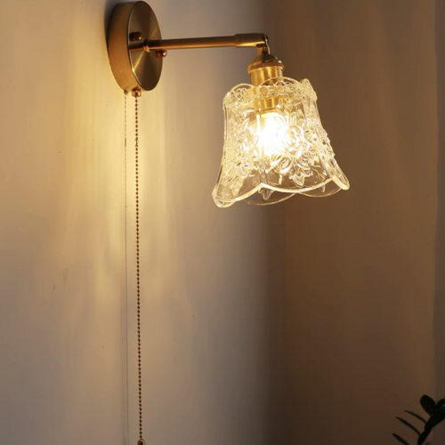 北欧复古黄铜玻璃壁灯卧室床头灯卫生间衣帽间背景墙拉线开关灯具 - 图0