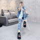 Elastic waist trousers thin graffiti flower leggings mesh