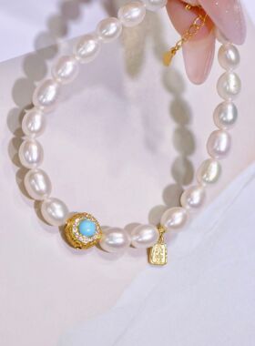 天然珍珠手链手串蓝松石简约小众精致手饰2026年新款好寓意大特价