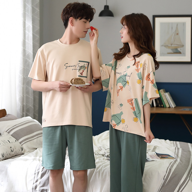2套价韩版情侣夏纯棉短袖薄款睡衣 梦之如家睡衣/家居服套装