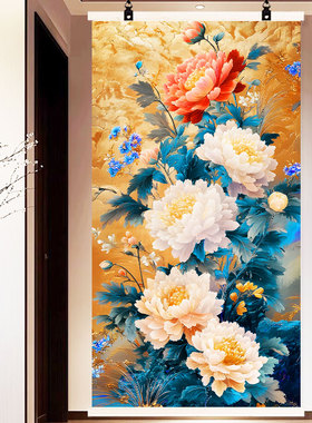 竹编挂画花开富贵竹帘画新中式
