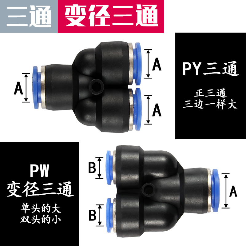 气管接头气动快速插接头 T型三通PE PY PEG PW6 8 10 12 16-4 6 8-图2