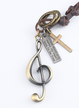 复古风非主流皮绳十六分毛衣链