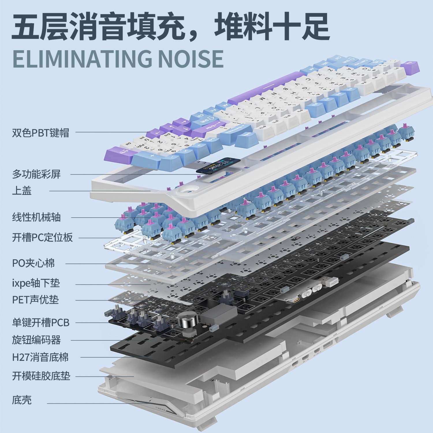 银雕Y95客制化机械键盘gasket结构全键热插拔RGB无线三模蓝牙游戏 - 图3