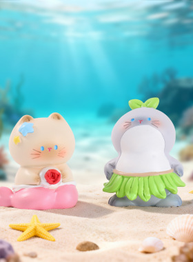 国潮桌面摆件海洋生物喵盲盒软萌猫咪公仔家居装饰节日潮玩好礼品