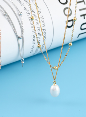 纯银锁骨链女吊坠托珍珠项链配件