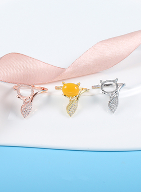 原创纯银镀18k玫瑰金戒指空托