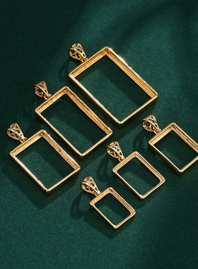 简约日韩方形吊坠空托绿松石男女