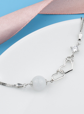 diy纯银爱心琥珀碧玉手链定制