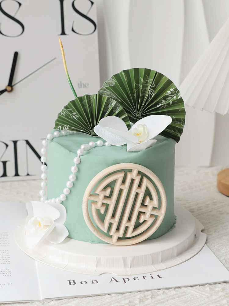 烘焙蛋糕装饰摆件绿色系国风折扇木制屏风生日派对中式甜品插件,淘宝优惠券,粉丝福利购,淘宝优惠卷