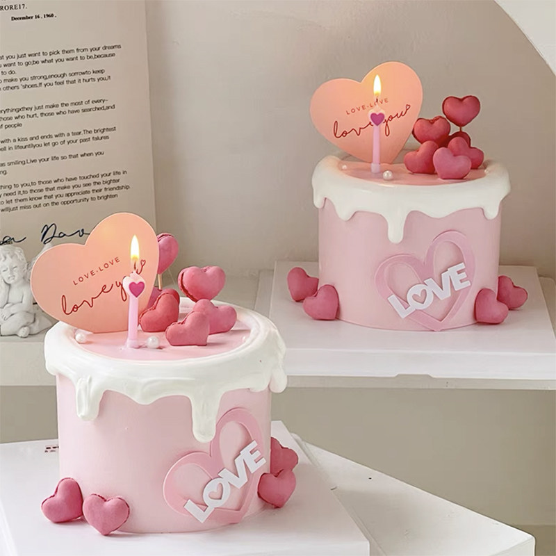 2025网红情人节烘焙蛋糕装饰插件亚克力爱心LOVE心形马卡龙表白