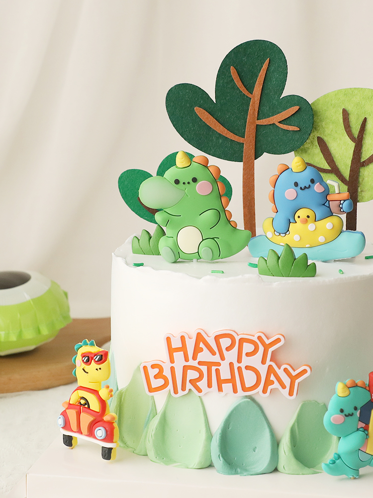 恐龙蛋糕装饰摆件插件烘焙软胶卡通可爱小恐龙男孩生日派对甜品-图1
