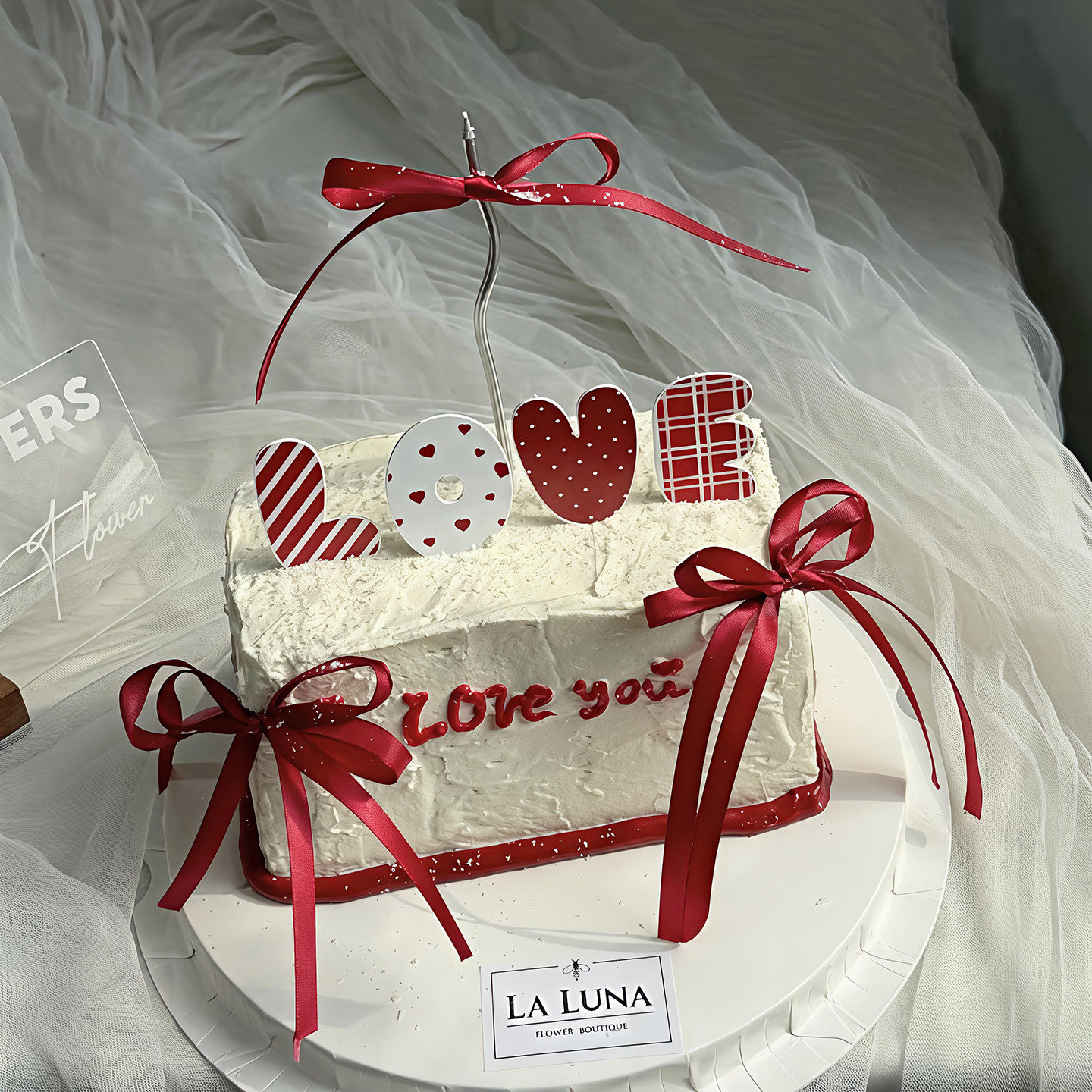 包邮网红2.14情人节蛋糕装饰摆件亚克力印花红白LOVE红色丝带插件,淘宝优惠券,粉丝福利购,淘宝优惠卷