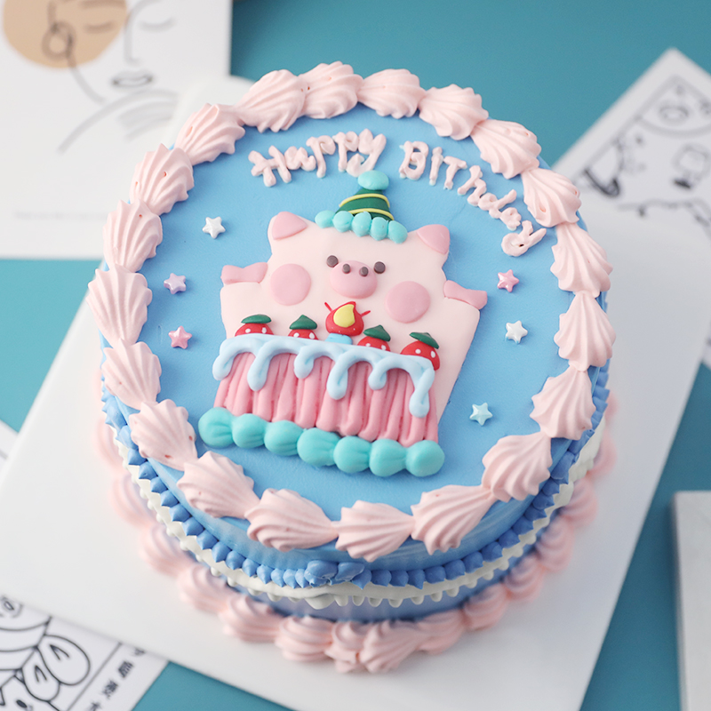 烘焙蛋糕装饰摆件动物系列小猪长颈鹿小熊复古生日卡通软陶插件 - 图1