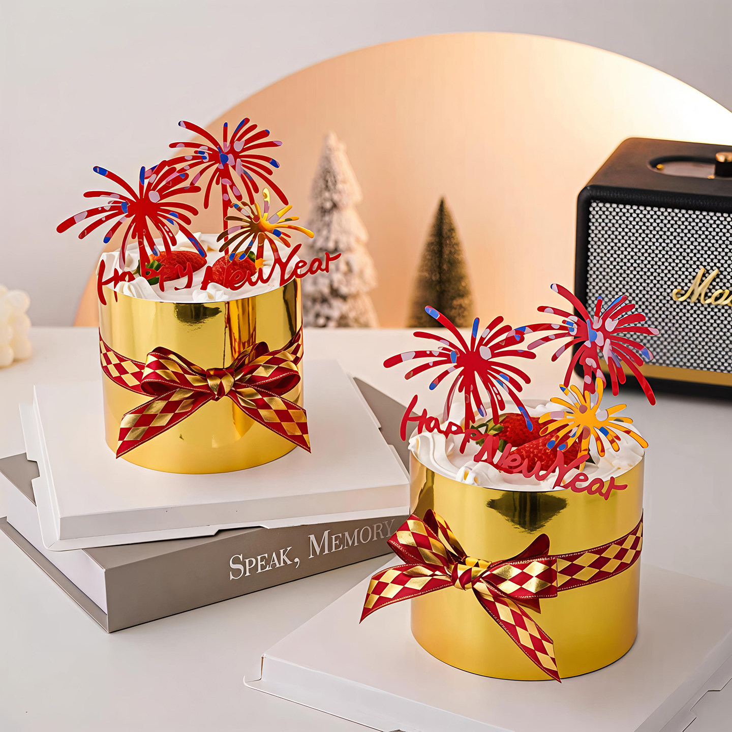 包邮2026新年跨年马年蛋糕装饰插件亚克力红金礼花菱格丝带插件,淘宝优惠券,粉丝福利购,淘宝优惠卷