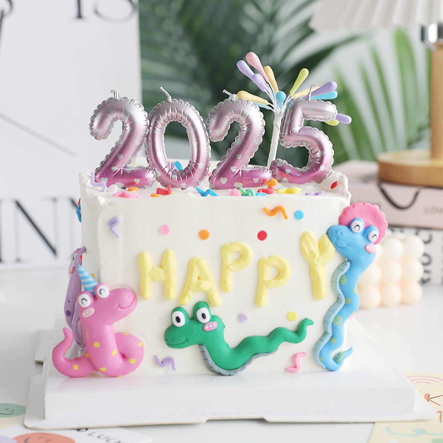 2025网红跨年新年蛇宝宝元旦烘焙蛋糕装饰摆件卡通蛇礼花火花插件,淘宝优惠券,粉丝福利购,淘宝优惠卷