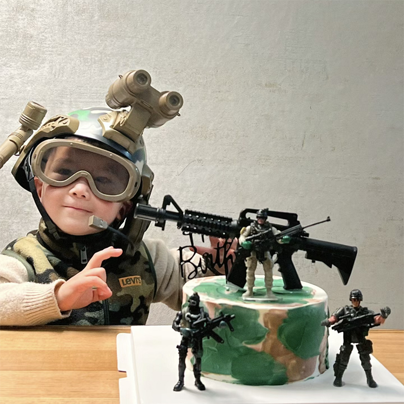 包邮网红生日蛋糕装饰摆件军事主题玩具枪坦克飞机特种兵男孩插件 - 图0