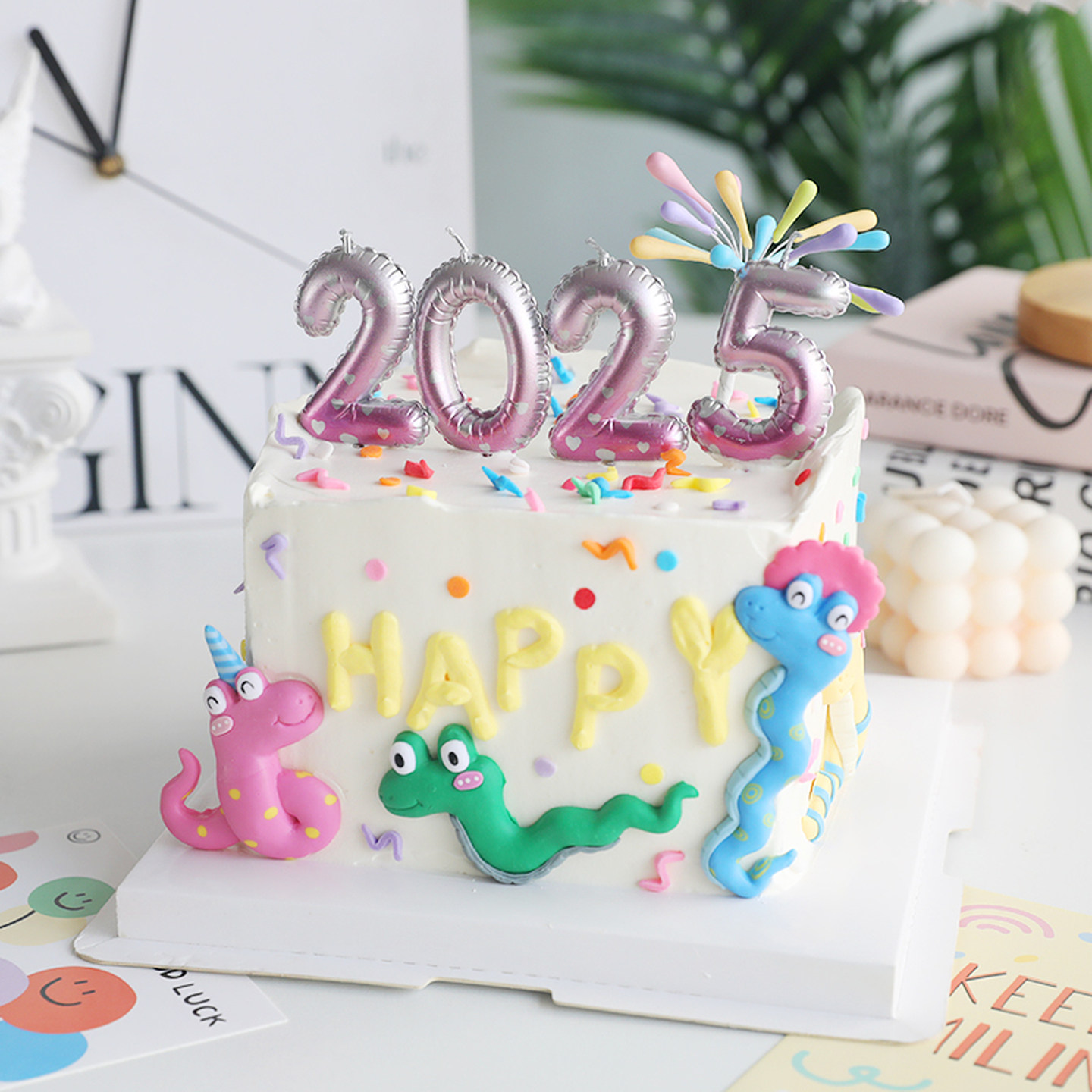 2025网红跨年新年蛇宝宝元旦烘焙蛋糕装饰摆件卡通蛇礼花火花插件,淘宝优惠券,粉丝福利购,淘宝优惠卷