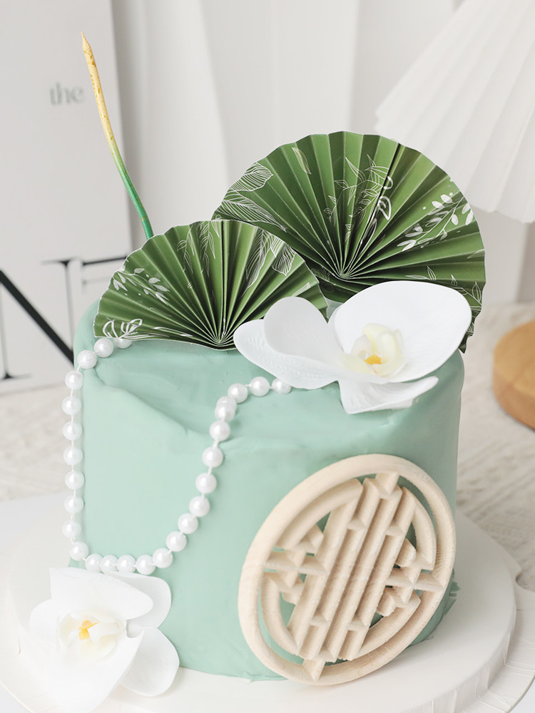 烘焙蛋糕装饰摆件绿色系国风折扇木制屏风生日派对中式甜品插件,淘宝优惠券,粉丝福利购,淘宝优惠卷