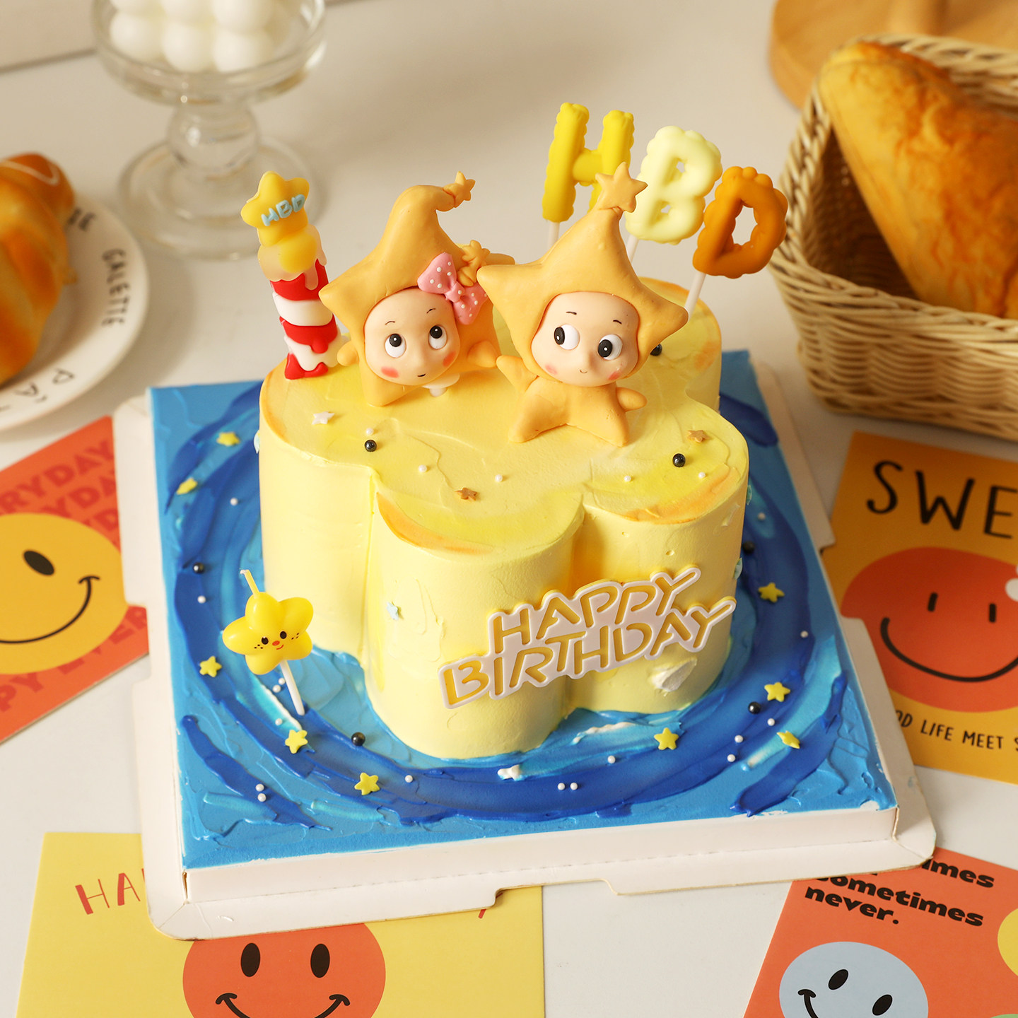 包邮网红生日蛋糕装饰摆件HBD星星人星仔软陶卡通甜品台插件插卡,淘宝优惠券,粉丝福利购,淘宝优惠卷