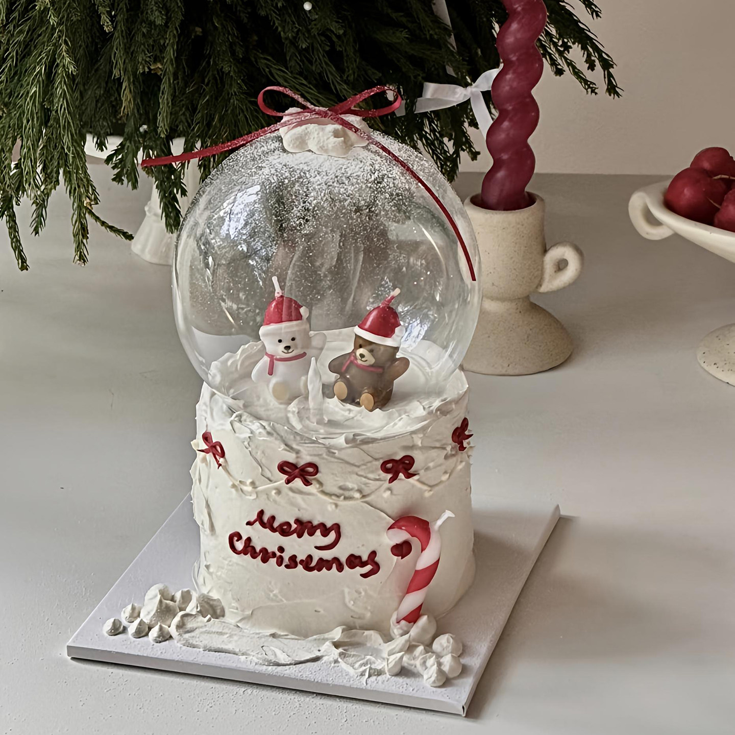 包邮抱抱酱网红圣诞节蛋糕装饰摆件塑料水晶球透明罩小熊蜡烛插件,淘宝优惠券,粉丝福利购,淘宝优惠卷