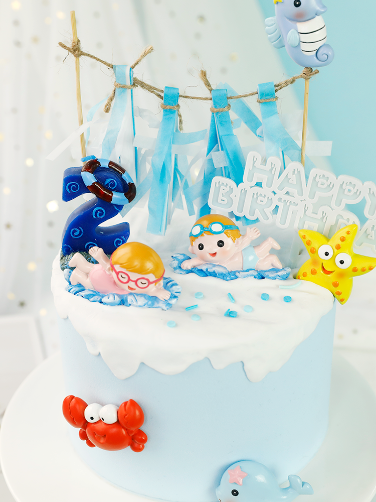 烘焙蛋糕装饰摆件海洋游泳男孩螃蟹海星海马宝宝生日插旗动物插件,淘宝优惠券,粉丝福利购,淘宝优惠卷