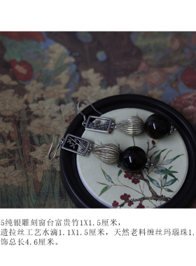 玉石耳饰度假复古风缠丝玛瑙耳坠
