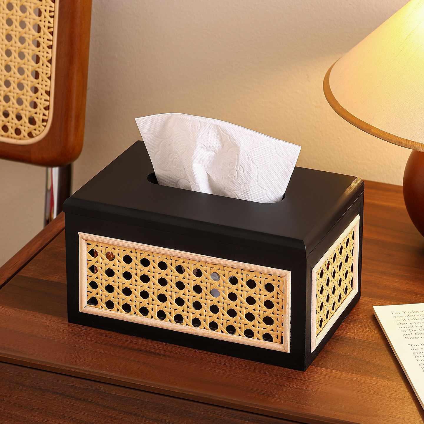中古风玄关纸巾盒摆件客厅高级感桌面装饰家用藤编木质高档抽纸盒,淘宝优惠券,粉丝福利购,淘宝优惠卷