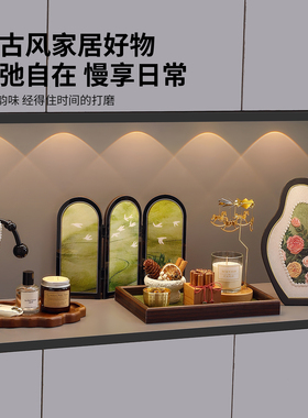中古风玄关木质置物架家居装饰品