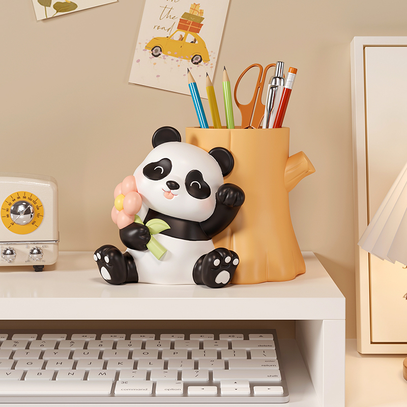 创意熊猫笔筒收纳盒可爱治愈卡通装饰品生日礼物学生儿童桌面摆件 - 图1