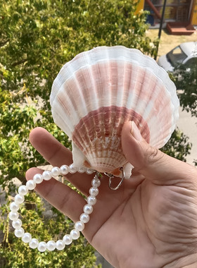 ins风天然海螺手工贝壳镜子化妆镜珍珠链创意礼品海岛纪念品
