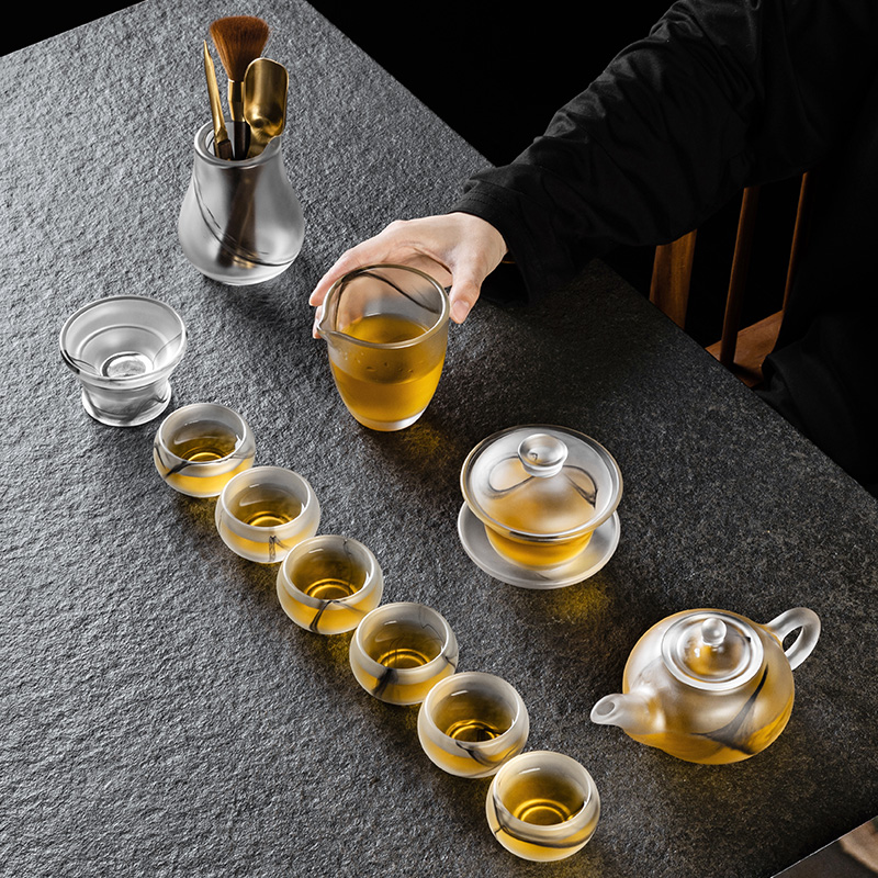 尚言坊严选琉璃茶具套装轻奢白玉功夫茶杯家用高端高档办公室会客