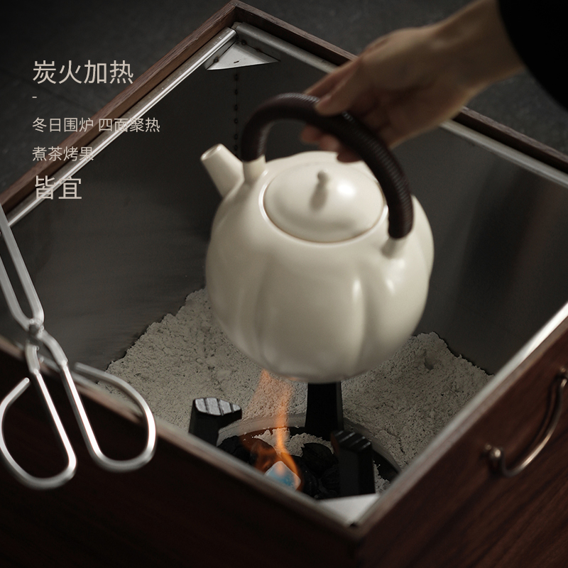 尚言坊 日式火钵围炉煮茶桌炭火炉煮茶炉煮茶壶烤茶炉箱碳烤全套