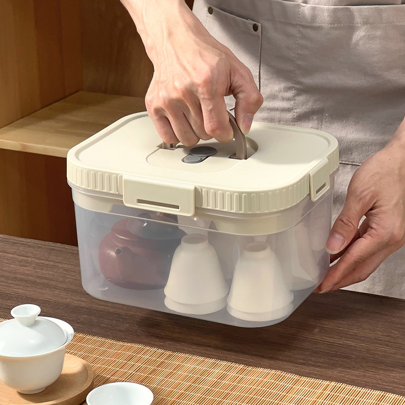 茶具收纳盒带盖防尘透明放杯子置物架功夫茶杯茶壶可沥水手提箱子,淘宝优惠券,粉丝福利购,淘宝优惠卷