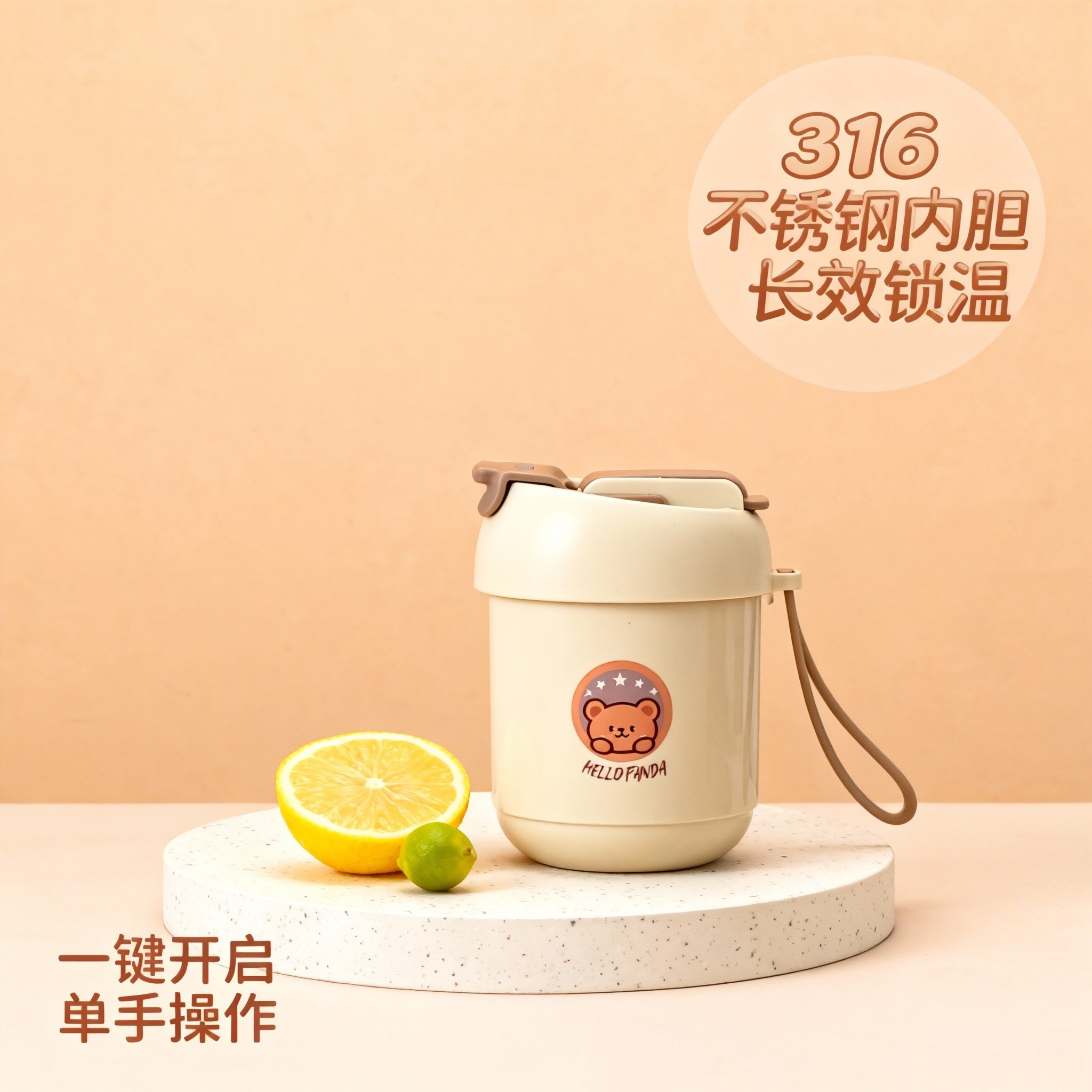 双饮杯316不锈钢按压挂绳可爱卡通学生通勤办公室萌系便携喝水杯,淘宝优惠券,粉丝福利购,淘宝优惠卷