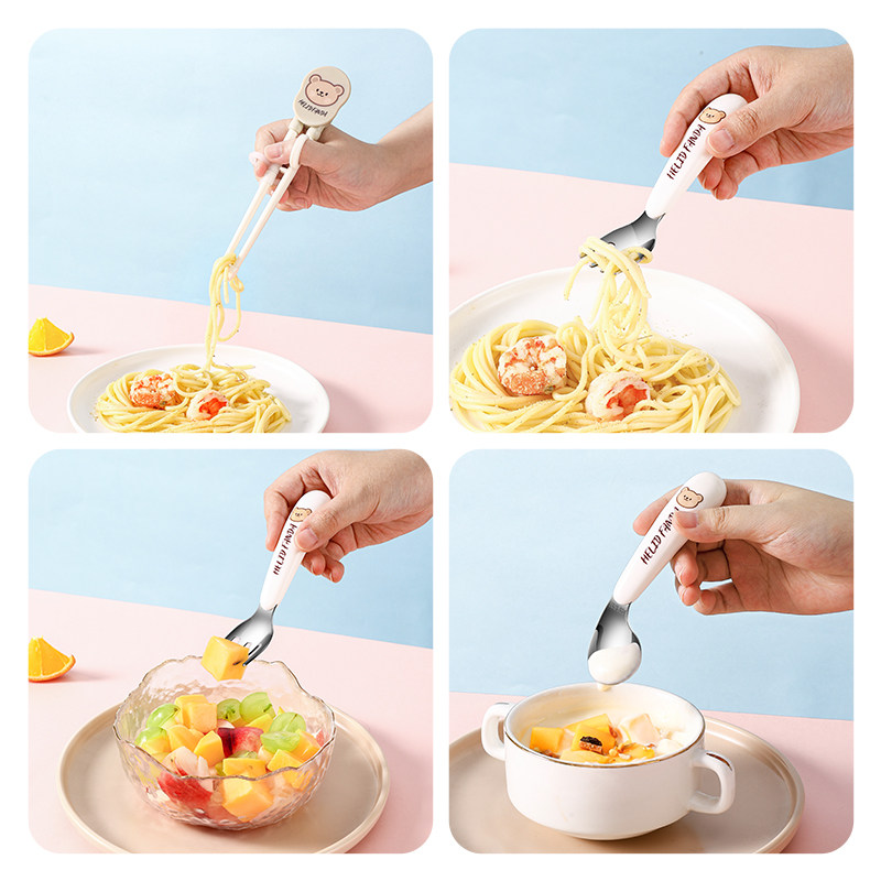 宝宝勺子儿童学吃饭训练筷子勺子叉子二三236岁练习弯头辅食餐具