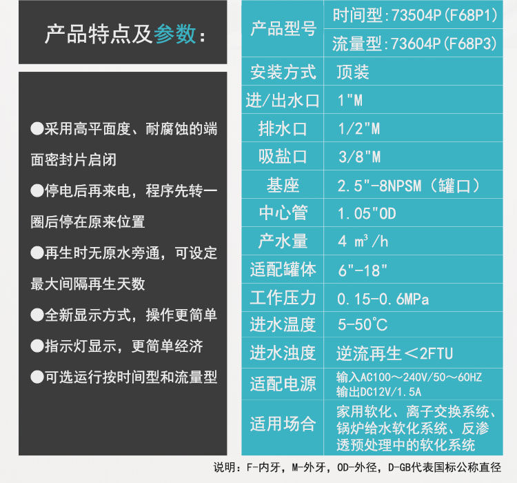 润新全自动软化阀63502P/F65P1家用2-4吨软水设备锅炉软化机头F63 - 图2