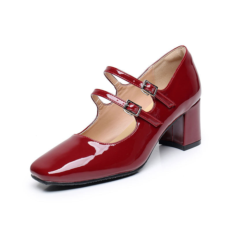 方头漆皮女鞋小码31 32 33法式高跟单鞋2024春粗跟玛丽珍鞋大码41,淘宝优惠券,粉丝福利购,淘宝优惠卷