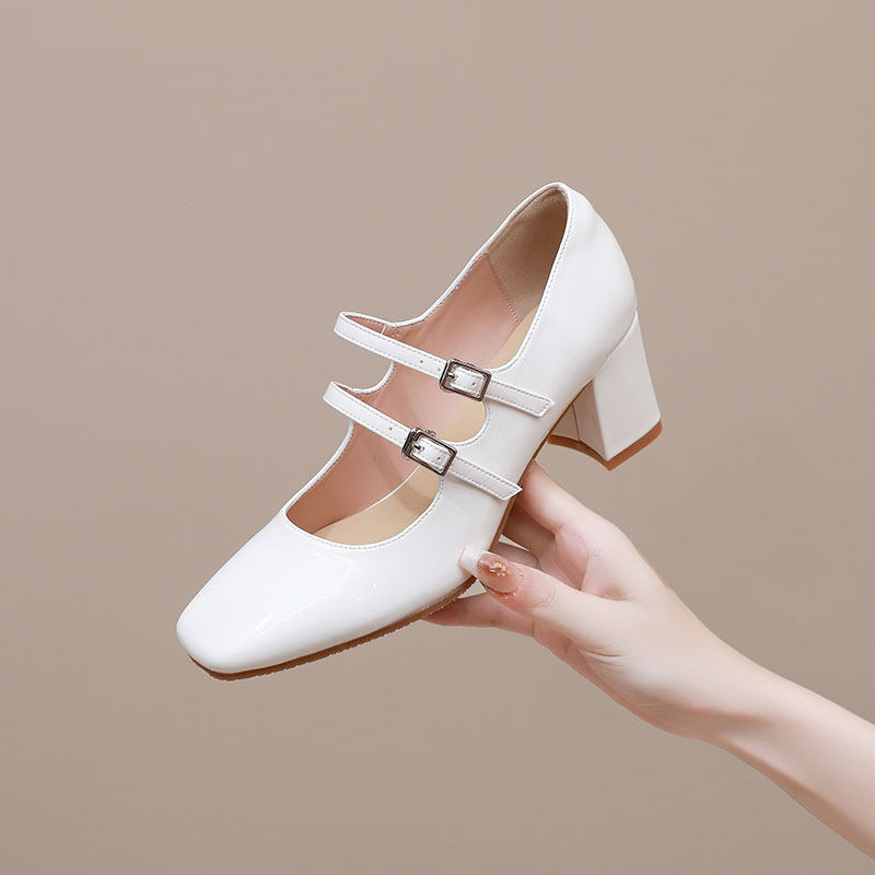 方头漆皮女鞋小码31 32 33法式高跟单鞋2024春粗跟玛丽珍鞋大码41,淘宝优惠券,粉丝福利购,淘宝优惠卷