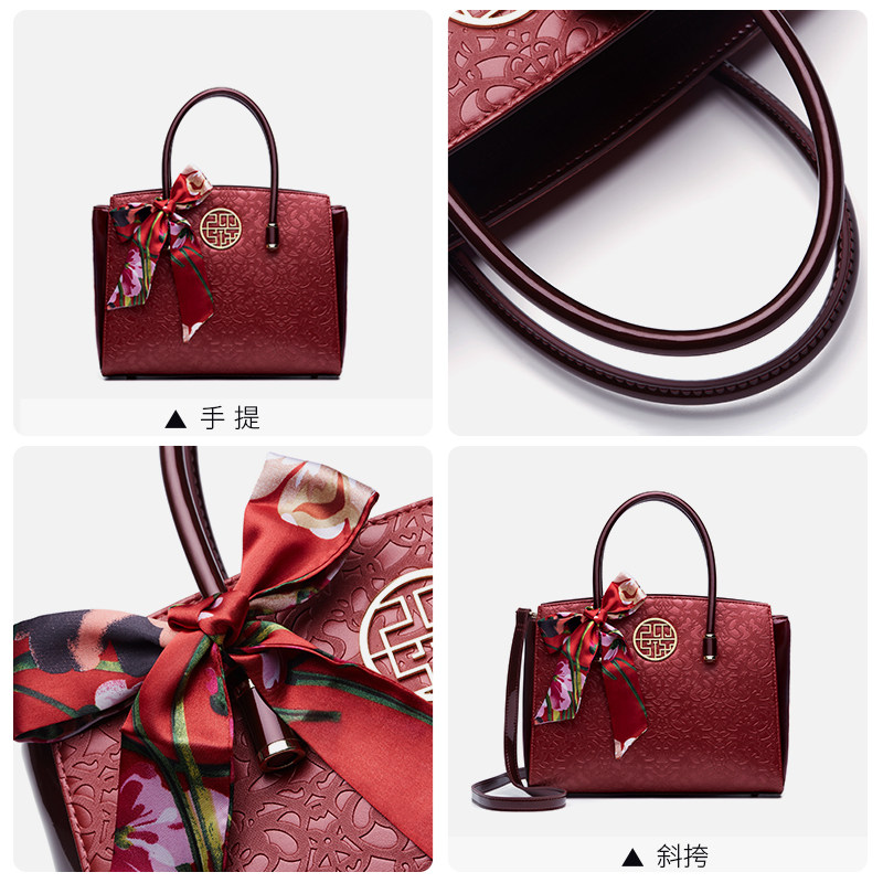 pmsix天煦女士红色大气中年手提包 pmsix女士包袋