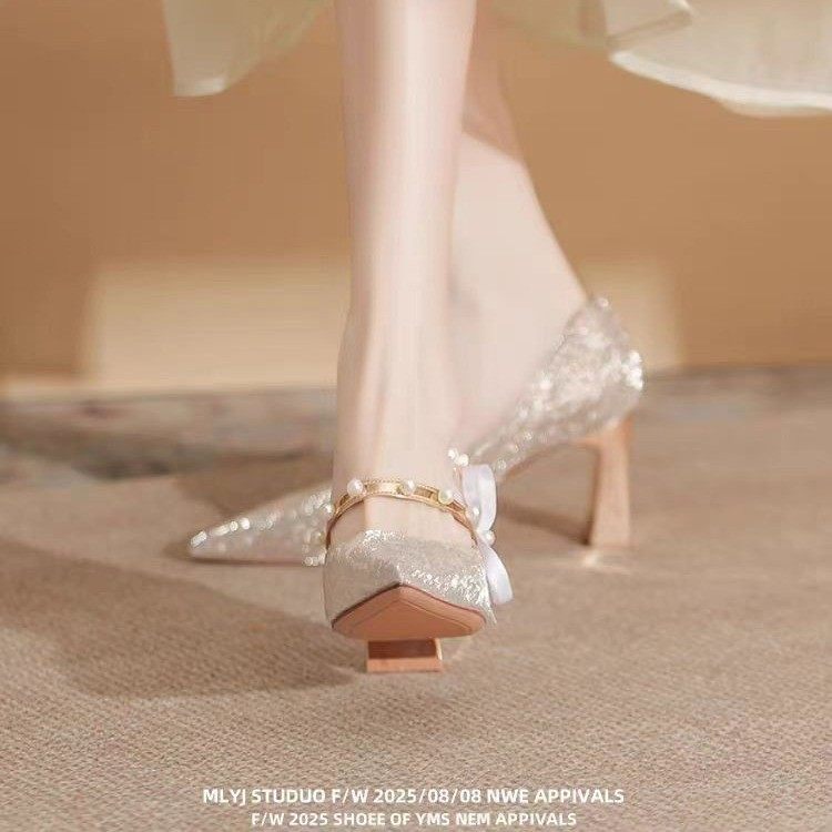 法式尖头高跟鞋亮晶晶女2026新款婚鞋秀禾新娘鞋伴娘年会宴会单鞋,淘宝优惠券,粉丝福利购,淘宝优惠卷
