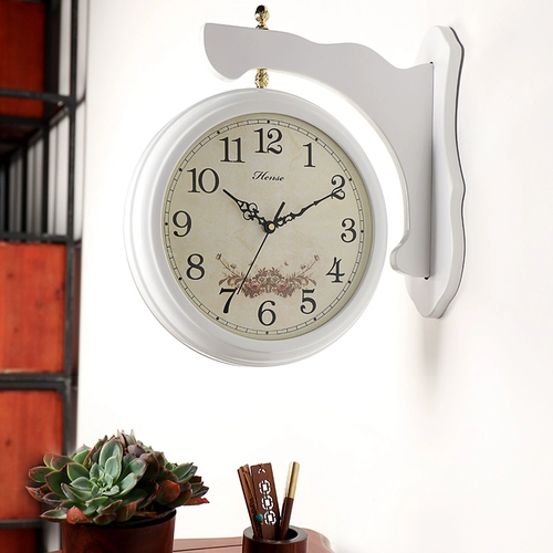 Han Time Watch European -Style Double -Shide Wanging Clock Silent Room Creative Bell Creative Blocks Двухсторонние сельские современные циркулярные часы HDS17