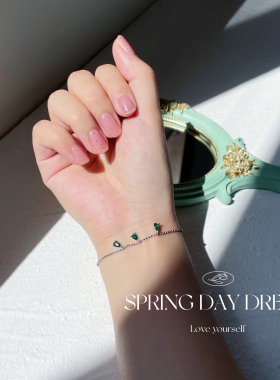 【金泰亨同款】绿色水滴吊坠极简细款手链韩版饰品BTS防弹少年团