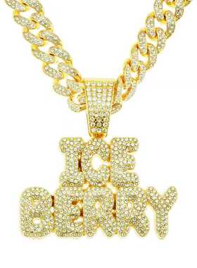 新款美式时尚奢华霸气字母大吊坠ins网红说唱镶钻满钻古巴项链潮