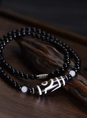 【黑白调】藏传天珠锁骨链男士二眼黑金刚项链女气质玛瑙珠链吊坠