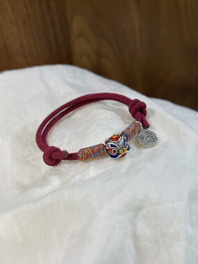 原创设计999足银醒狮红绳纯银手链女马年本命年手绳编织绳招财