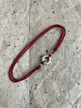 「平安顺遂」999足银平安扣脚链手工编织红绳本命年转运珠情侣款